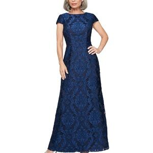 Alex Evenings Women's Long Velvet Burnout Dress(bright navy)